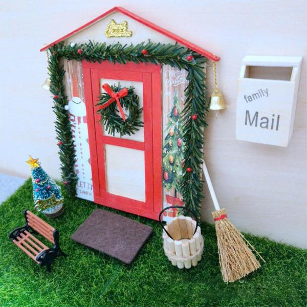 1:12ドールハウスガーデンドアクリスマスツリーベンチ木製クリスマスインテリアライフシーン