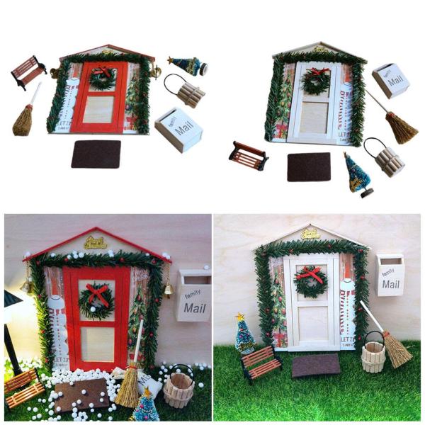 1:12ドールハウスガーデンドアクリスマスツリーベンチ木製クリスマスインテリアライフシーン