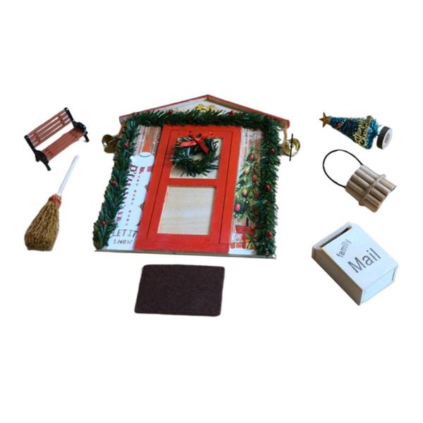 1:12ドールハウスガーデンドアクリスマスツリーベンチ木製クリスマスインテリアライフシーン