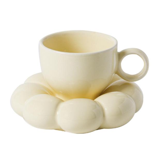ハンドル付きコーヒーマグとコースターセット滑り止めセラミックシンプルな北欧の絶妙な食器洗い機ホームオフィスで洗えるフラワーティーを飲む