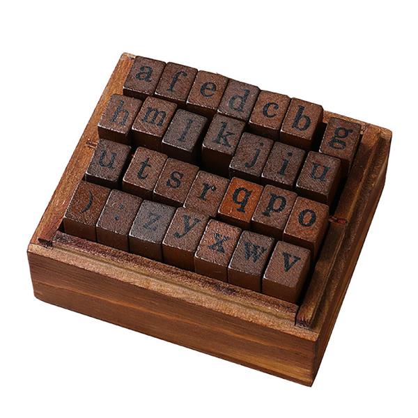 28xレトロスタイルの木製ラバースタンプセットDIYカードメイキングプランナーキッズペインティング