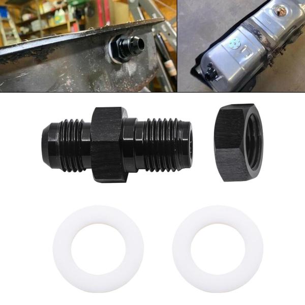 オスフレアストレート燃料電池バルクヘッドフィッティングアダプター、ロッキングナット付きPTFEワッシャー付きユニバーサルブラックアルミニウム