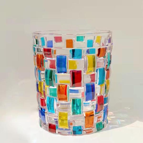 家庭用飲料ワイン用のカラフルな絵画ガラス製品ティーカップ付きガラスカップ