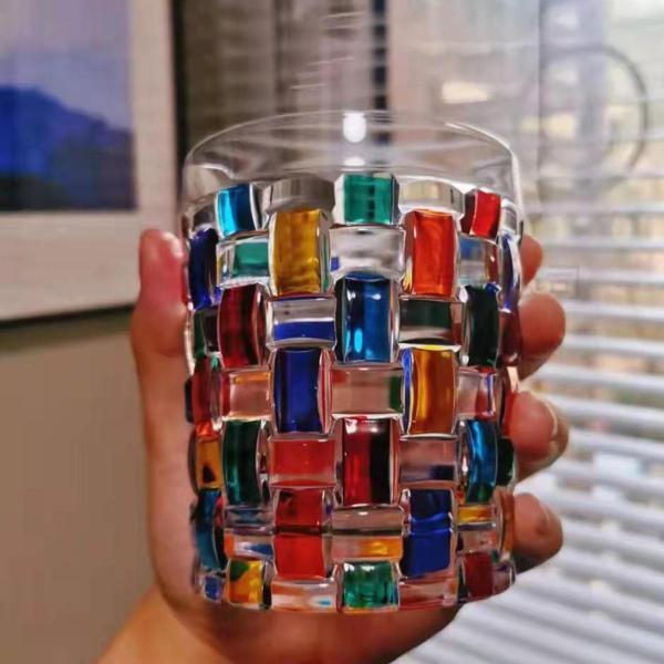家庭用飲料ワイン用のカラフルな絵画ガラス製品ティーカップ付きガラスカップ