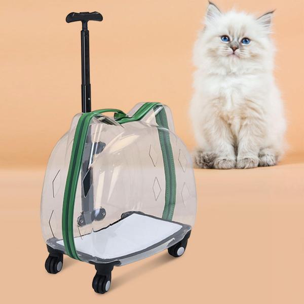 透明なスーツケースを運ぶ車輪が付いているペットの犬の猫のトロリー