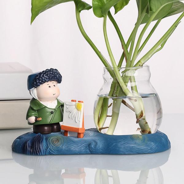 レジンキッドデスクトップガラスプランター水耕花瓶14.5x7x8cm植木鉢北欧