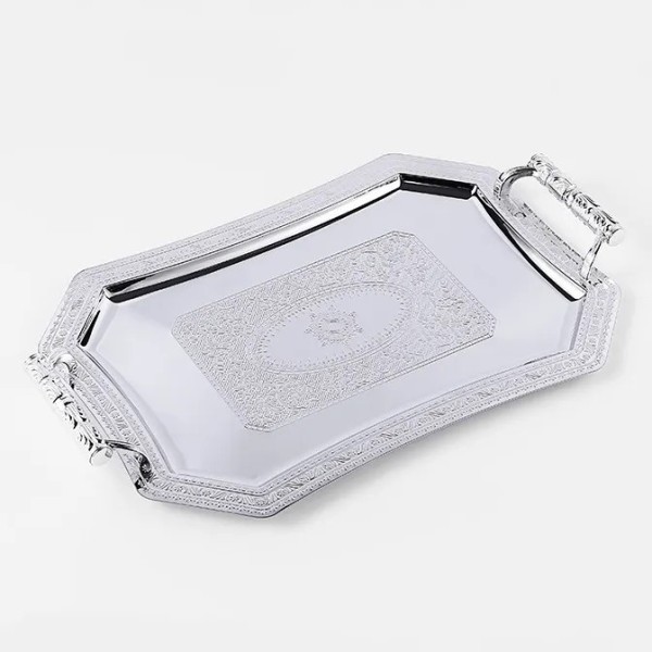 家庭用サービングトレイ パーティ ステンレス スナックトレイ フルーツプレート ティートレイ ゴールドトリム