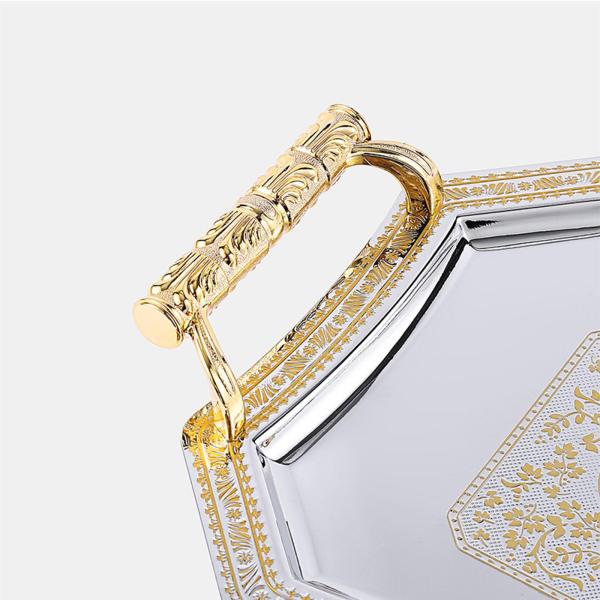 家庭用サービングトレイ パーティ ステンレス スナックトレイ フルーツプレート ティートレイ ゴールドトリム