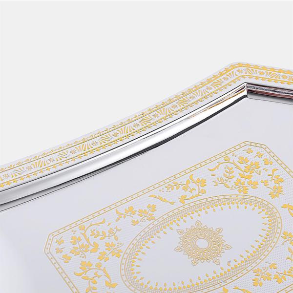 家庭用サービングトレイ パーティ ステンレス スナックトレイ フルーツプレート ティートレイ ゴールドトリム