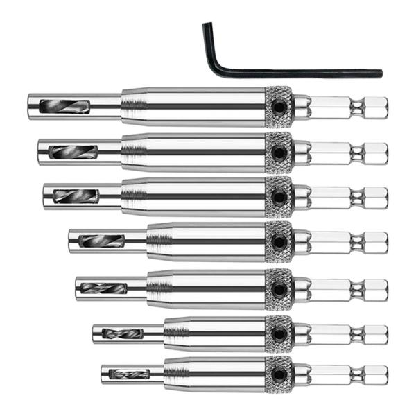 木工窓用六角レンチ1本付き7個セットセルフセンタリングドリルビット