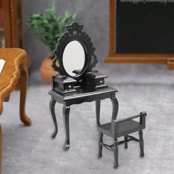 1/12 ミニチュア ドレッシング テーブル スツール セット 木製 ドールハウス アクセサリー用
