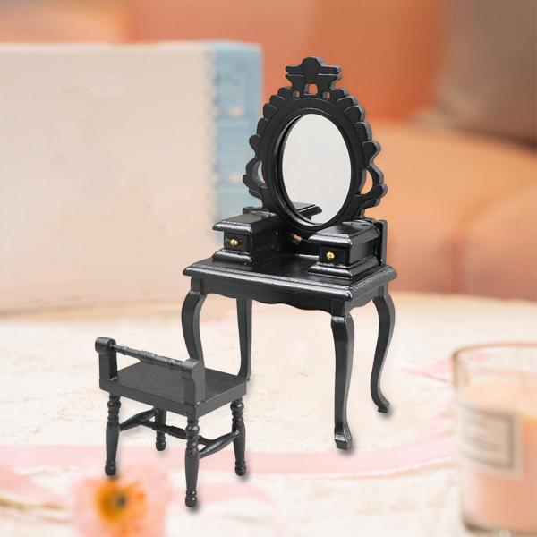1/12 ミニチュア ドレッシング テーブル スツール セット 木製 ドールハウス アクセサリー用
