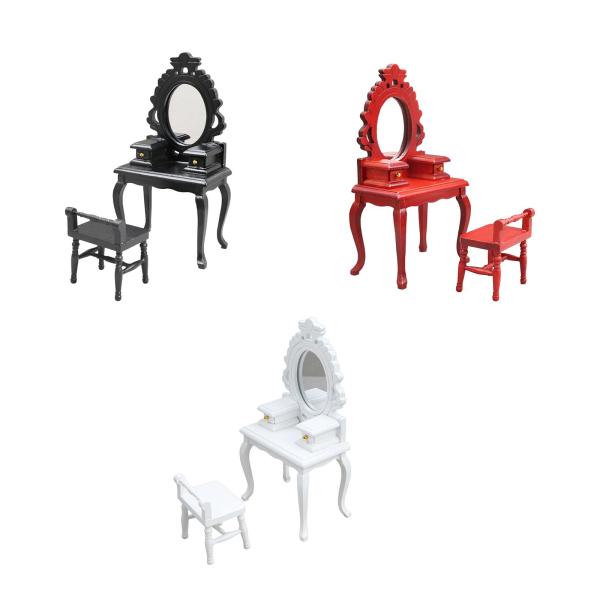 1/12 ミニチュア ドレッシング テーブル スツール セット 木製 ドールハウス アクセサリー用