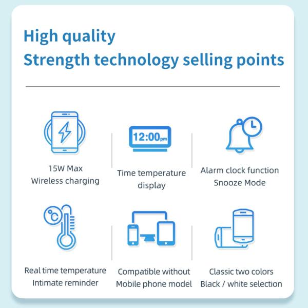 ワイヤレス充電器 デジタル時計 スマホスタンド おしゃれ 置き時計 急速充電 温度表示 日付 目覚まし時計