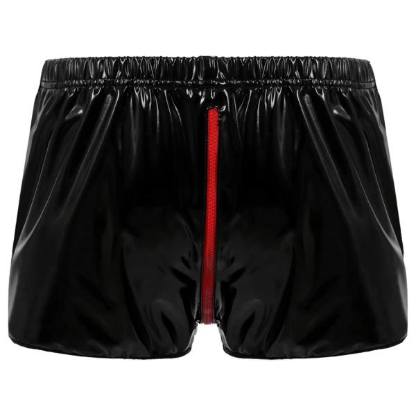 レザーパンティーランジェリーメンズジッパー股弾性ウエストバンドオープンシャイニー Wetlook ビキニセクシーなクラブステージショーショー