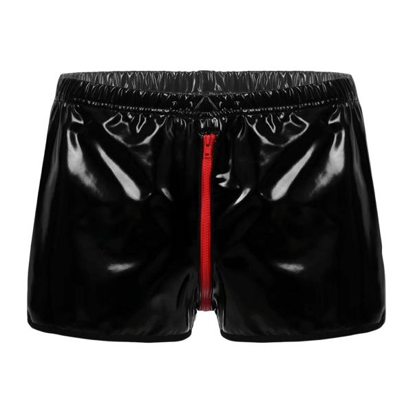 レザーパンティーランジェリーメンズジッパー股弾性ウエストバンドオープンシャイニー Wetlook ビキニセクシーなクラブステージショーショー