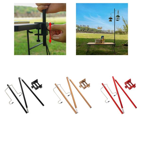 ステーク付きユニバーサルランプポストポール2フック折りたたみ式アルミニウム合金3セクションバックパッキングBBQアウトドア用の簡単な取り付け