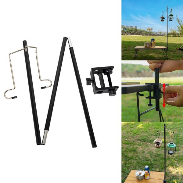 ステーク付きユニバーサルランプポストポール2フック折りたたみ式アルミニウム合金3セクションバックパッキングBBQアウトドア用の簡単な取り付け