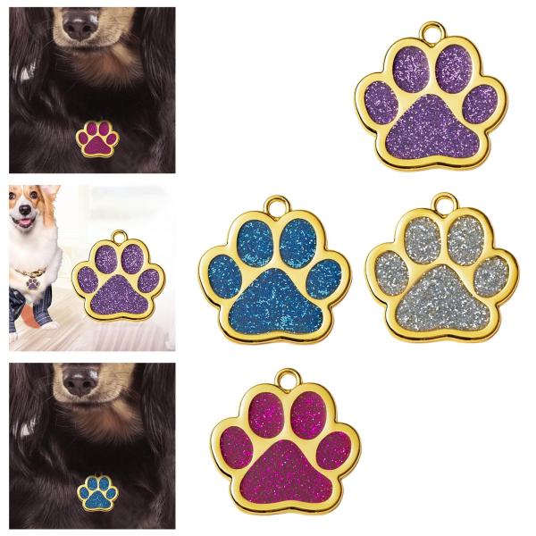 空白のペット ID タグ、猫タグ ペンダント グリッター Paw 亜鉛合金チャーム 紛失防止 子犬用ペット アクセサリー