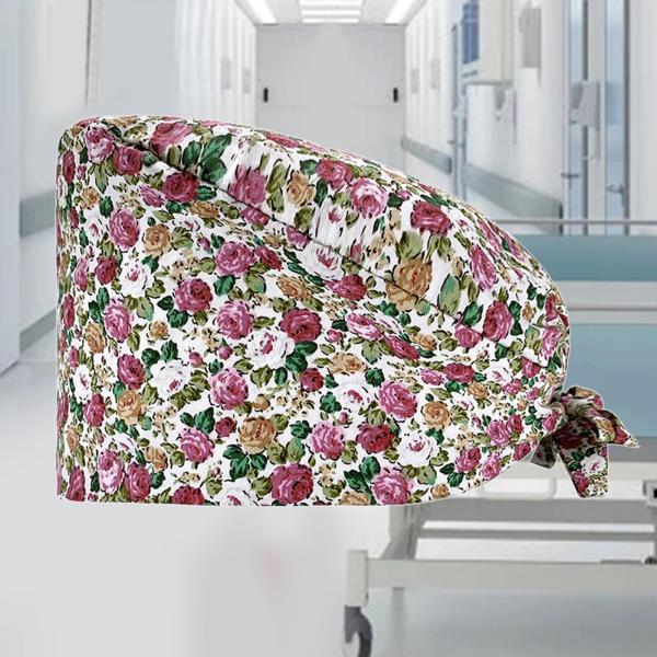 Bouffant Hat 通気性のあるヘッドコーブ 汗止めバンド プリント ボタン付き 働くサロン用 ユニセックス