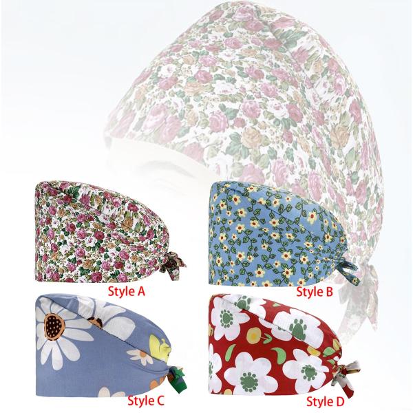 Bouffant Hat 通気性のあるヘッドコーブ 汗止めバンド プリント ボタン付き 働くサロン用 ユニセックス