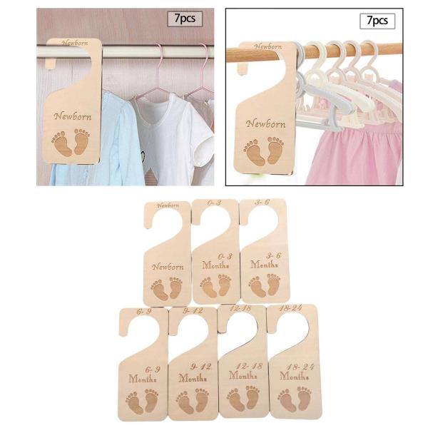 木製クローゼット仕切り 7個 洋服サイズ仕切り ベビークロスオーガナイザー ベビー服分類タグ 赤ちゃんの7期用 男の子 女の子 保育園の装飾