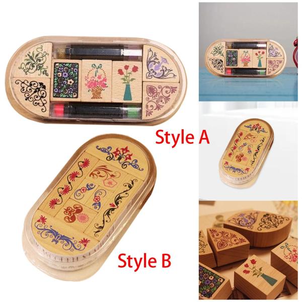 クリエイティブな木製スタンプセット、3つのスクエアスタンプ DIY クラフト デコレーション プランナー アート