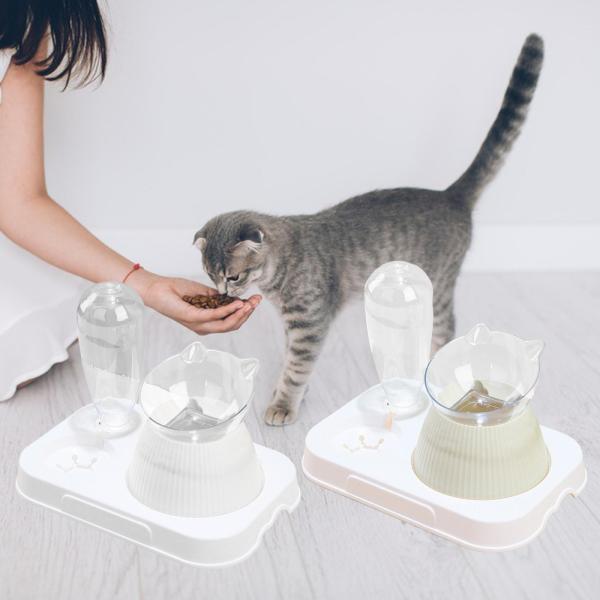 傾斜したキャット フード ボウル ペット フィーダー 給水器、ウォーター ボトル ボウル、子犬の子猫用の取り外し可能なドリンク ファウンテン