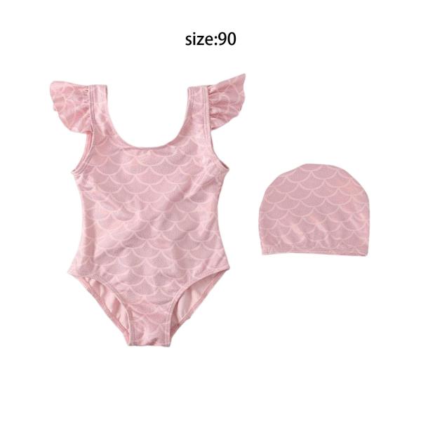 子供用水着 水泳帽付き 快適なノースリーブ ビーチウェア 水着 女の子用水着
