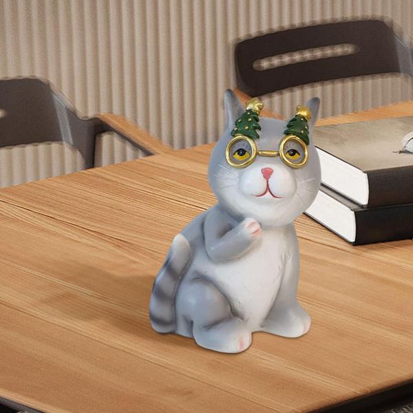 猫の像 家の装飾、猫愛好家のための猫の置物 キティフィギュア 家の動物の彫刻のための猫の装飾品 本棚のオフィスのギフトの装飾