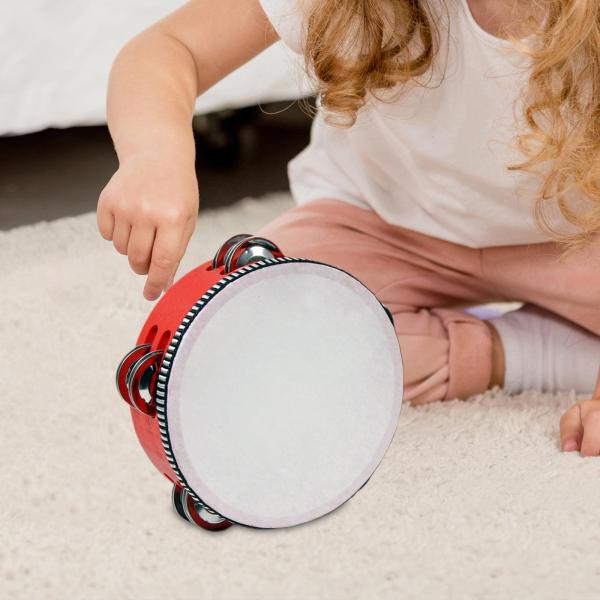 木製ハンドヘルドタンバリン、8インチ2列ジングルタンバリン、ジングルドラム楽器、大人、子供、パーティー、ゲーム用