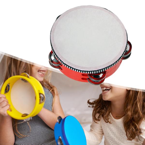 木製ハンドヘルドタンバリン、8インチ2列ジングルタンバリン、ジングルドラム楽器、大人、子供、パーティー、ゲーム用