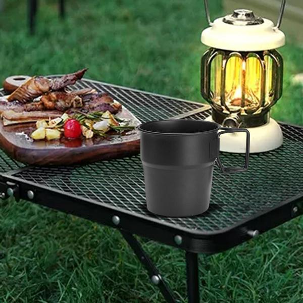 ステンレススチールカップ ティーカップ 折りたたみ式ハンドル ドリンクグラス ポータブル 300ml 容量 積み重ね可能 再利用可能 ホット