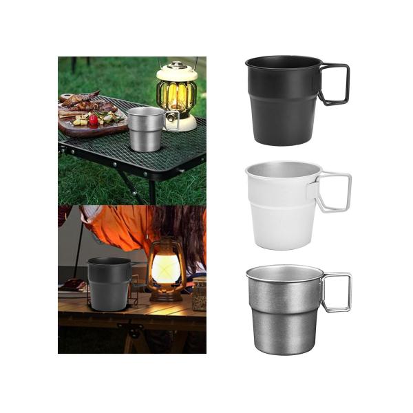 ステンレススチールカップ ティーカップ 折りたたみ式ハンドル ドリンクグラス ポータブル 300ml 容量 積み重ね可能 再利用可能 ホット