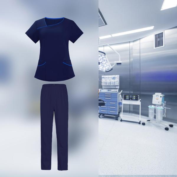 女性用スクラブセット ナース作業スーツ 伸縮性スクラブトップとパンツ 2ポケット 作業服 看護スクラブ ユニフォーム 美容院、ビューティーサ