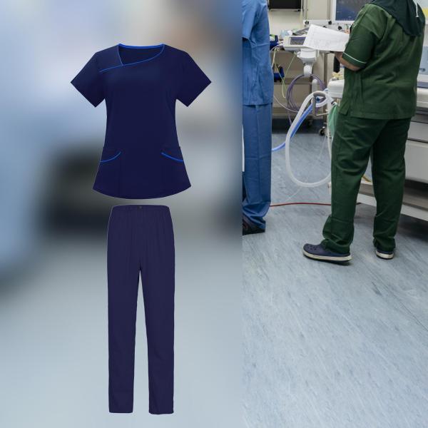 女性用スクラブセット ナース作業スーツ 伸縮性スクラブトップとパンツ 2ポケット 作業服 看護スクラブ ユニフォーム 美容院、ビューティーサ