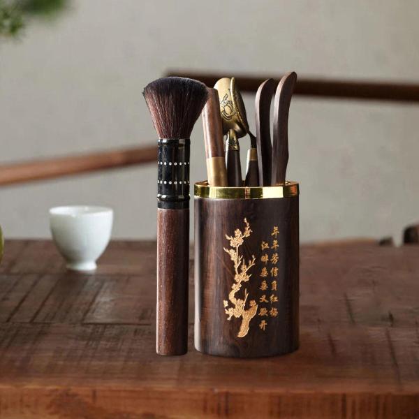 6 個のカンフー茶セット茶製造ツール家庭用茶シリンダー木製茶芸術器具茶器セットお茶愛好家の友人のホリデーギフト