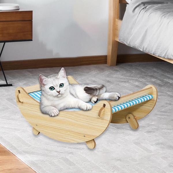 猫用ハンモックスイングベッド、猫用ロッキングチェアラウンジャー、木製高架スリーピングチェア、犬用ロッキングハンモックベッド、子猫用スイングチ