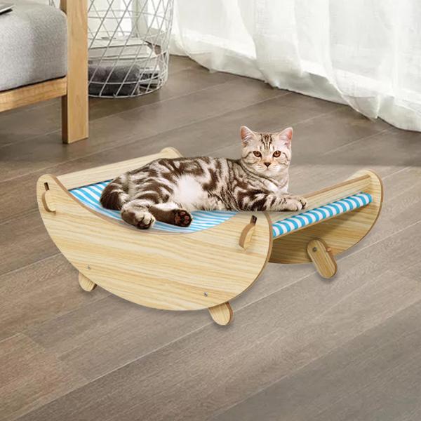 猫用ハンモックスイングベッド、猫用ロッキングチェアラウンジャー、木製高架スリーピングチェア、犬用ロッキングハンモックベッド、子猫用スイングチ