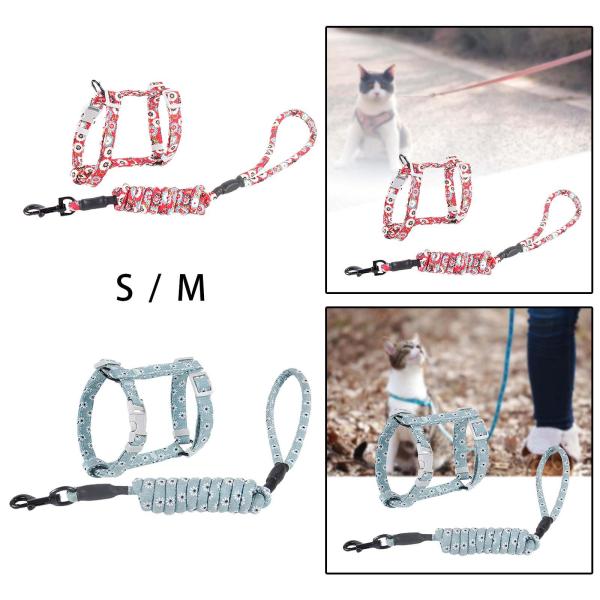 猫用ハーネスと散歩用リード、クイックバックル付き猫牽引ロープ キティハーネス 大型小型子猫用軽量ソフトベストハーネス