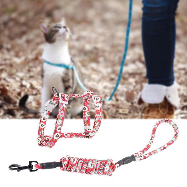 猫用ハーネスと散歩用リード、クイックバックル付き猫牽引ロープ キティハーネス 大型小型子猫用軽量ソフトベストハーネス