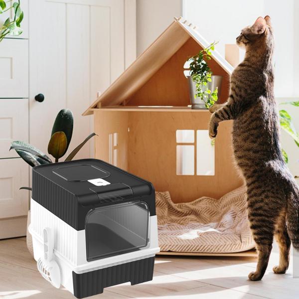 大型折りたたみ式猫トイレ 蓋付き 完全密閉型猫トイレ 猫砂トレイ 便器 お手入れ簡単 取り外し可能な猫トイレ キティトイレ