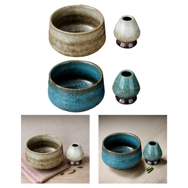 泡立て器ホルダー付き日本の抹茶ボウル、日本の抹茶ボウル、テーブルオフィス用抹茶カップホリデーギフト
