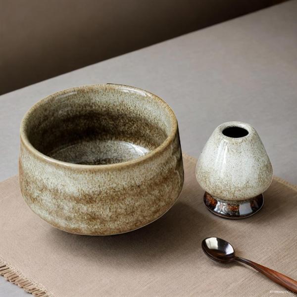泡立て器ホルダー付き日本の抹茶ボウル、日本の抹茶ボウル、テーブルオフィス用抹茶カップホリデーギフト