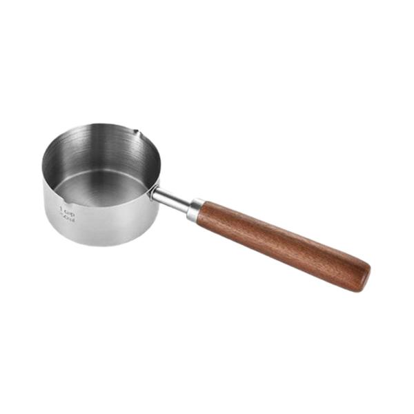 木製ハンドル付き小型バターウォーマー、油溶けるクッキングポット、デュアル注ぎミルクポット付きステンレススチールノンスティックミニスープポット