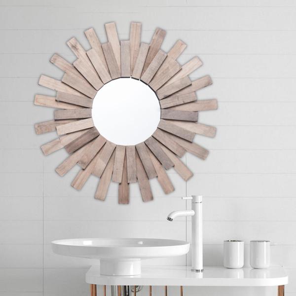 ウォールミラー ラウンド化粧鏡 木製アート 壁装飾 化粧鏡 ドレッシングミラー 家庭用写真小道具 寮のバスルーム用