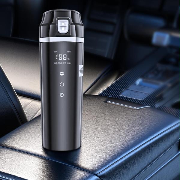 電気ケトル  車載やかん 車載用ポット 車載電気ケトル 12V/24V カーポット 車載 カップ 温度表示 304ステンレス鋼 旅行暖房マグカップ 魔法瓶 車用湯沸かし器