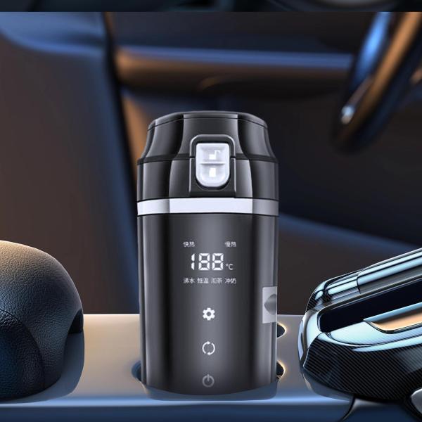電気ケトル  車載やかん 車載用ポット 車載電気ケトル 12V/24V カーポット 車載 カップ 温度表示 304ステンレス鋼 旅行暖房マグカップ 魔法瓶 車用湯沸かし器