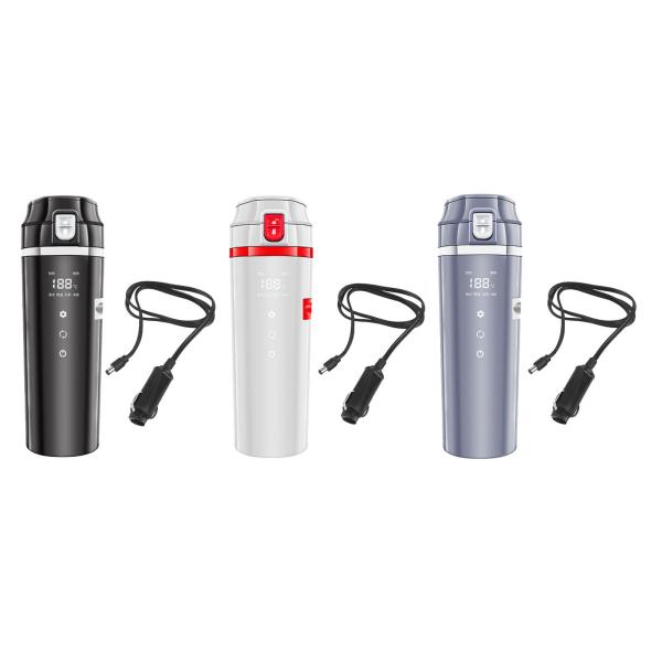 電気ケトル  車載やかん 車載用ポット 車載電気ケトル 12V/24V カーポット 車載 カップ 温度表示 304ステンレス鋼 旅行暖房マグカップ 魔法瓶 車用湯沸かし器