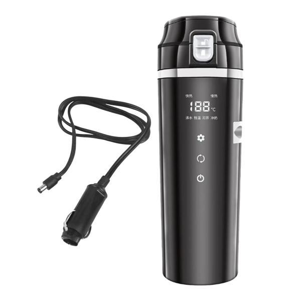 電気ケトル  車載やかん 車載用ポット 車載電気ケトル 12V/24V カーポット 車載 カップ 温度表示 304ステンレス鋼 旅行暖房マグカップ 魔法瓶 車用湯沸かし器